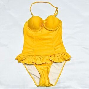 One Piece Swimsuit With Ruffle Mustard Yellow Size Small New